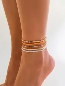 Meadow Color Summer Beach Beaded Anklet, Multi-Layer Elastic Boho Anklet, Adjustable Dopamine Jewelry, Fashion Accessory for Women and Girls