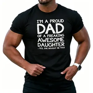 Funny Proud Dad Of Awesome Daughter Short Sleeve Graphic Tee Gift Idea From Daughter