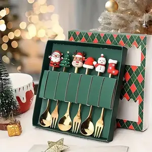 6-Piece Stainless Steel Spoon Set with Cute Cartoon Characters, Perfect for Holiday Parties and Christmas Celebrations, Spoons Set