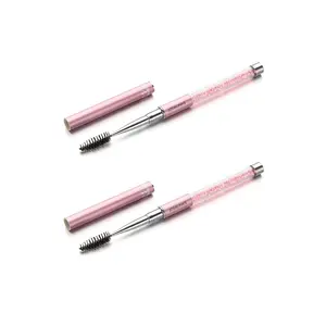 2PCS Portable Pink Mascara Brushes Eyebrow Eyelash Applicator Wands with Cap Cosmetic Spoolies for Eyelash Extensions and Eyebrows