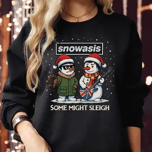 [ Sale off to 50% ] Funny Christmas Sweatshirt SNOWASIS Some Might Sleigh Snowman Rock Band Parody Holiday Gift for Music Lovers & Fans Christmas Jumper