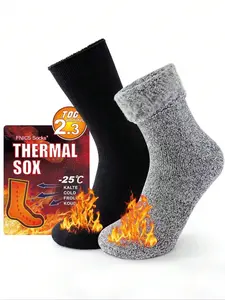 Cold Weather Savior! 2-Pack Men’s Thick Plush Winter Mid-Calf Socks | Perfect for Skiing & Sleeping