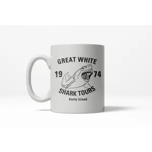 Great White Shark Tours Funny Vintage Retro Ceramic Coffee Drinking Mug  - 11oz Funny Coffee Mugs Ceramic Printed Drinkware Cup