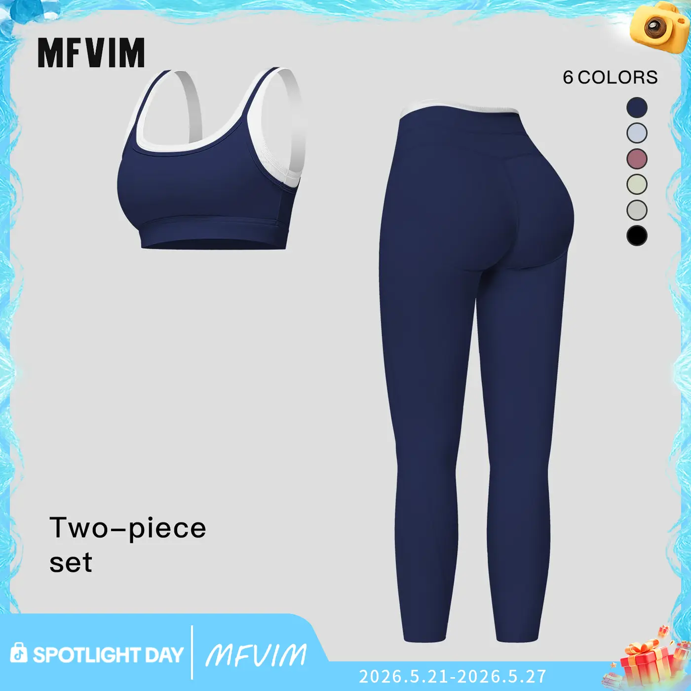 MFVIM women’s nude-feel two-piece bra and leggings set, slimming sports bra and color-block ribbed sports leggings set, suitable for running and fitness