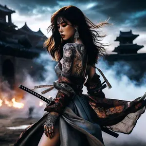 5D DIY Full Drill Round Diamond Painting - Diamond Art Kit Samurais, Tattoos, Swords. Mosaic, Canvas - DIY Decorative Painting, Home Wall Decor, perfect for Halloween and Christmas, Independence Day, birthdays, and anniversary gifts.