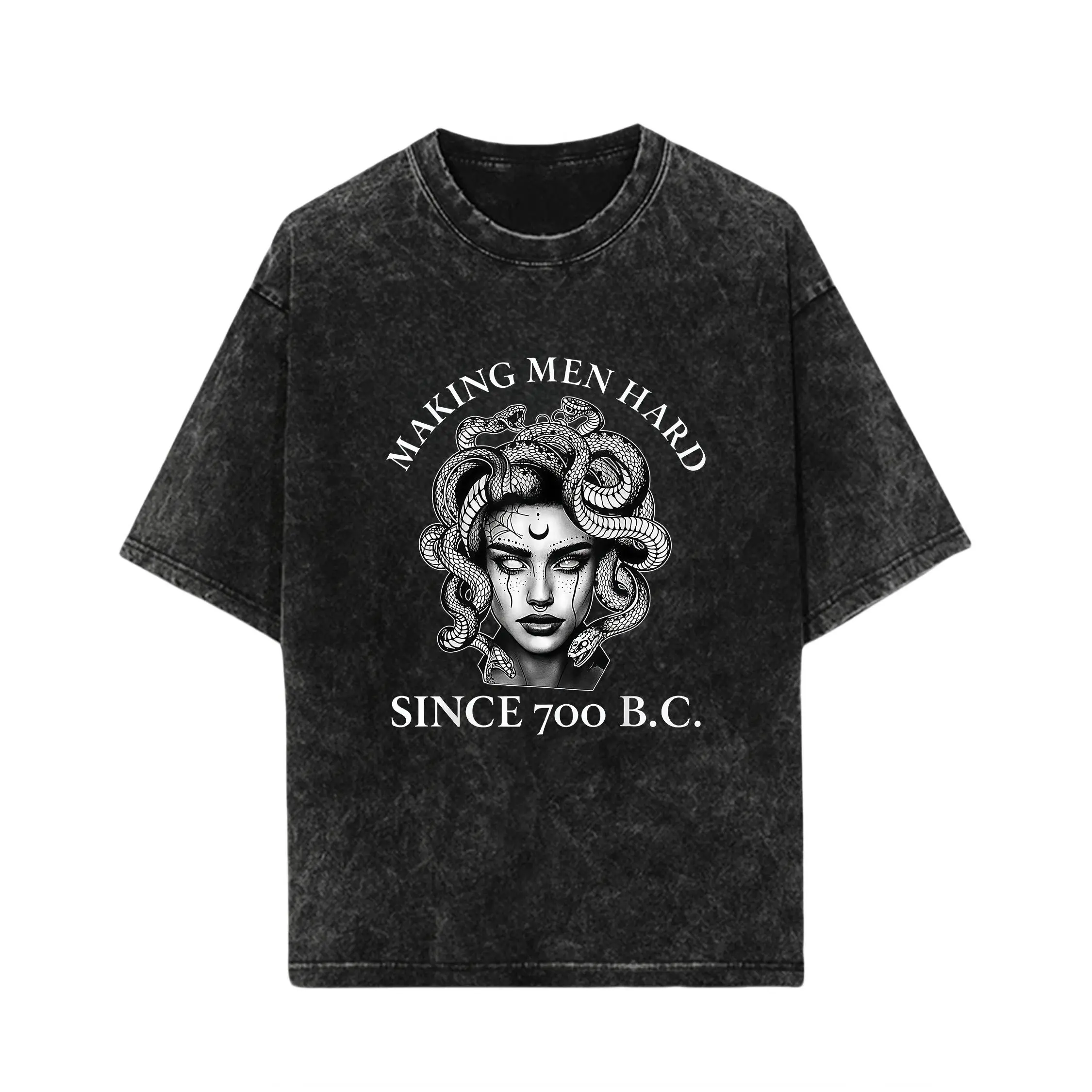 Men's Cotton Medusa Graphic T-Shirt - Funny Feminist "Making Men Hard Since 700 B.C" Digital Print Menswear Top, Casual Streetwear, Soft Smooth Fabric, Round Neck, Moisture-Wicking, Short-Sleeve, Seamless Undershirt, Foldable, All-Season