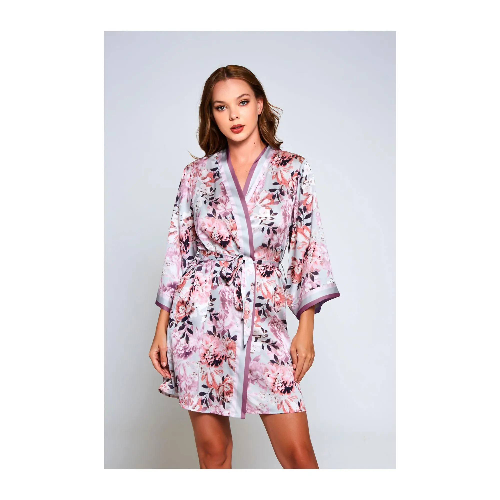 iCollection Floral Print Satin Robe iCollection Floral Print Satin Robe