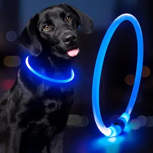 Light up Dog Collar - Waterproof LED Dog Collar Rechargeble, TPU Cuttable Glow in the Dark Safety Dog Lights for Night Walking(Blue) yuansen