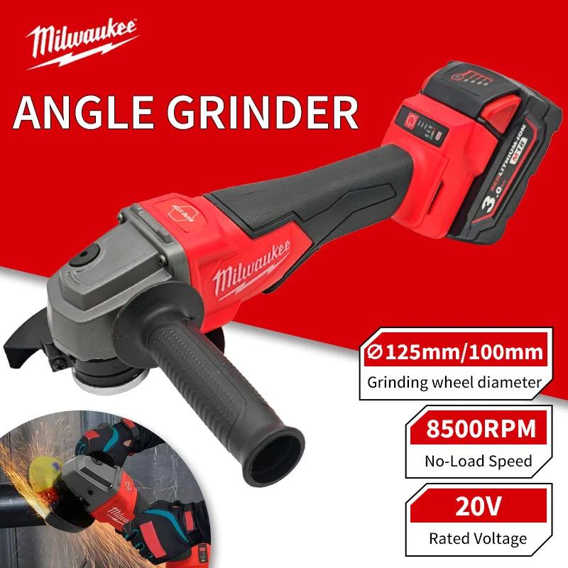 2026 Milwaukee 125mm Braking Brushless Angle Grinder M14 Electric Cordless Polishing 3 Gears Variable Speed Cutting Power Tools Comprehensive Household Hardware Tool Set tire change auto repair
