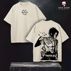 Sasuke “Cursed Power” Vintage Washed Oversized T-Shirt – Heavy Cotton Streetwear Anime Tee, Retro Manga Graphic, Gift for Naruto Fans