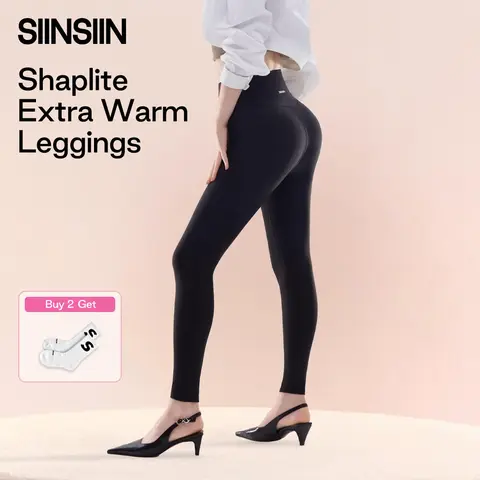 SIINSIIN Extra-Warm Shaplite Lightweight No Fleece Versatile High-Waisted Shaping Leggings - Moisture-Wicking & Breathable Tummy Control Yoga Pants - High-Elastic Workout Leggings for Running, Cycling & Fitness，Skin-Like，Warm-Lock