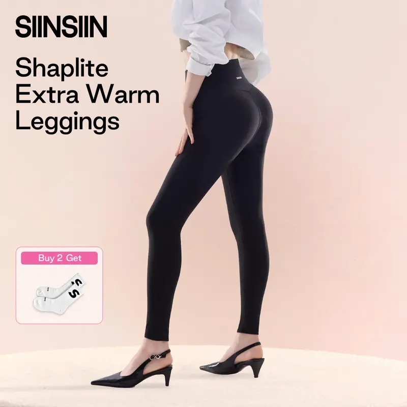 SIINSIIN Extra-Warm Shaplite Lightweight No Fleece Versatile High-Waisted Shaping Leggings - Moisture-Wicking & Breathable Tummy Control Yoga Pants - High-Elastic Workout Leggings for Running, Cycling & Fitness,Skin-Like,Warm-Lock