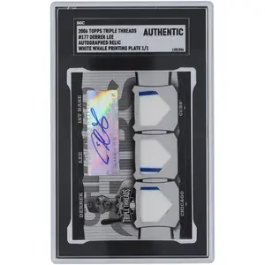 Derek Lee Chicago Cubs Autographed 2006 Topps Triple Threads Autograph Triple 2 Color Pinstripe Relic White Whale Printing Plate #177 #1/1 SGC Authenticated Card - Fanatics Authentic Certified