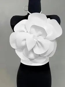 Women's Flower Decor Tube Top, Elegant Fitted Strapless Top for Party Holiday Vacation, Ladies Clothes for Summer, Elegant Spaghetti Strap Womenswear