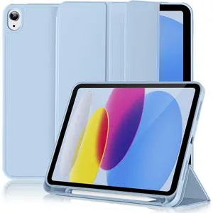 Case for iPad (A16) 11th Generation 11 Inch 2025, iPad 10th Generation 10.9 inch 2022 with Pencil Holder, Slim Trifold Stand TPU  Case, Auto Wake/Sleep, Sky Blue