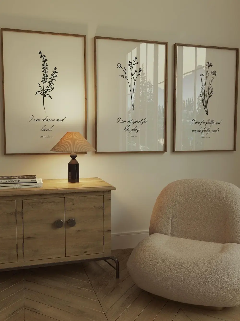 Christian Floral Scripture Print Set: Minimalist Botanical Art