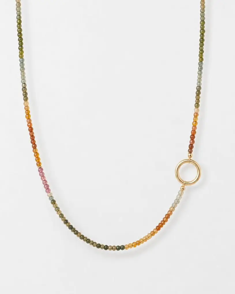 Watermelon Tourmaline Beaded Necklace, Natural Gemstones Unisex Everyday Jewelry Accessory