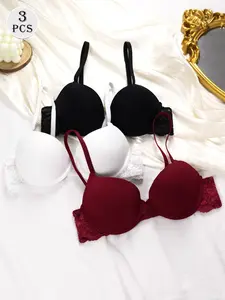 Women's Lace Splicing Underwire Bra, 3D Push Up Lift Anti-Sagging, Side Smoothing No Spill No Slip, Adjustable Straps 3-Row Hooks, All-Day Comfort Bralette for Daily Commute Everyday Wear