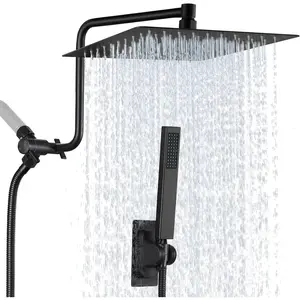 10" Metal Rain Shower  with Handheld  Combo, 3 Settings Shower Diverter, Stainless Steel Handheld Shower Wand, Adjustable Extension Arm, 71 Inches Extra Long Hose - Matte Black
