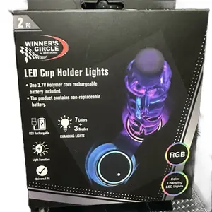 Cup Holder led Lights winner circle Rechargeable Multicolor RGB 7 Colors 3 Modes USB Magnetic for Car Cupholders 3.7W Battery