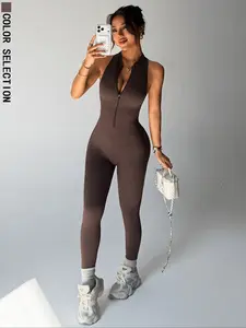 Women's Sporty Jumpsuit, Casual Comfortable Tight Fit, Running Cycling Gym Wear, Outdoor Mall Streetwear, Half Zip Sports Suit, Yoga Jumpsuit, Workout Jumpsuits