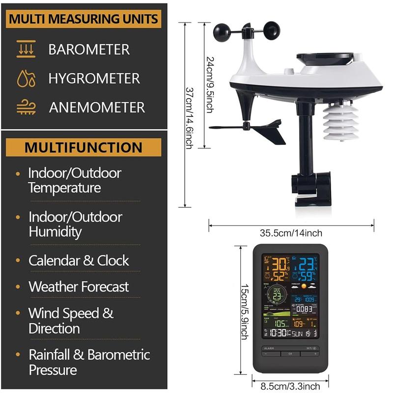 Smart Home Weather Station with Wireless APP Sync, Auto-Calibrated Calendar, Indoor Outdoor Thermometer Hygrometer, Anemometer Rainfall UV TVOC Sensor, Dual Alarm Night Light, Professional Forecast Gear for Camping Travel Safety