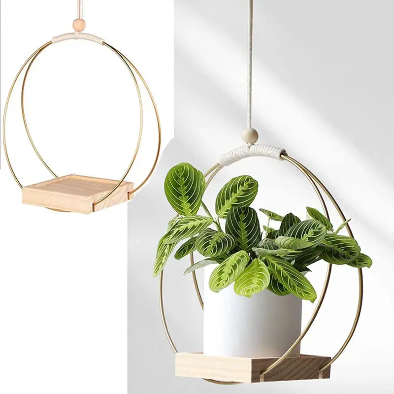 Natural Wood Macrame Rope Hanging Planter Set of 2 - Boheme, Decorative, Handmade Hanging Decor for Indoor/Outdoor Gardening, Window Display, Home Decor, Elegant Functional Eco-Friendly Ornaments, Boheme Hanging Decor
