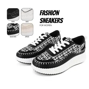 Womens Platform Sneakers Lace up Sports Shoes Thick Platform Sole Comfortable Slip On City Tweed Fashion Gifts Casual Work Running Walking Dress Shoes for Women