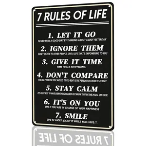 "7 Rules of Life" Motivational Quote Sign, Black & White Style, 8"x12", Durable Aluminum, Indoor/Outdoor Home & Office Decor, For Self-Improvement & Positivity Seekers, Uplifting & Bold, Inspirational Gift For Friends
