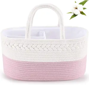 Abenkle Diaper Caddy Organizer - Cotton Rope Nursery Storage Basket for Baby Essentials, Boys & Girls Shower Gift, Changing Table Organizer, Pink ABenkle