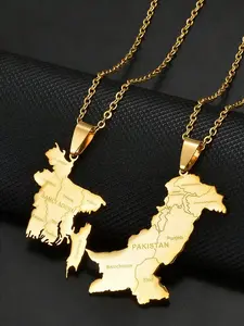 Women's Stainless Steel Pendant Necklace, 1-Pack Pakistan & Bangladesh Map Design, Durable Fashion Accessory for Everyday Wear, Jewelry Necklace