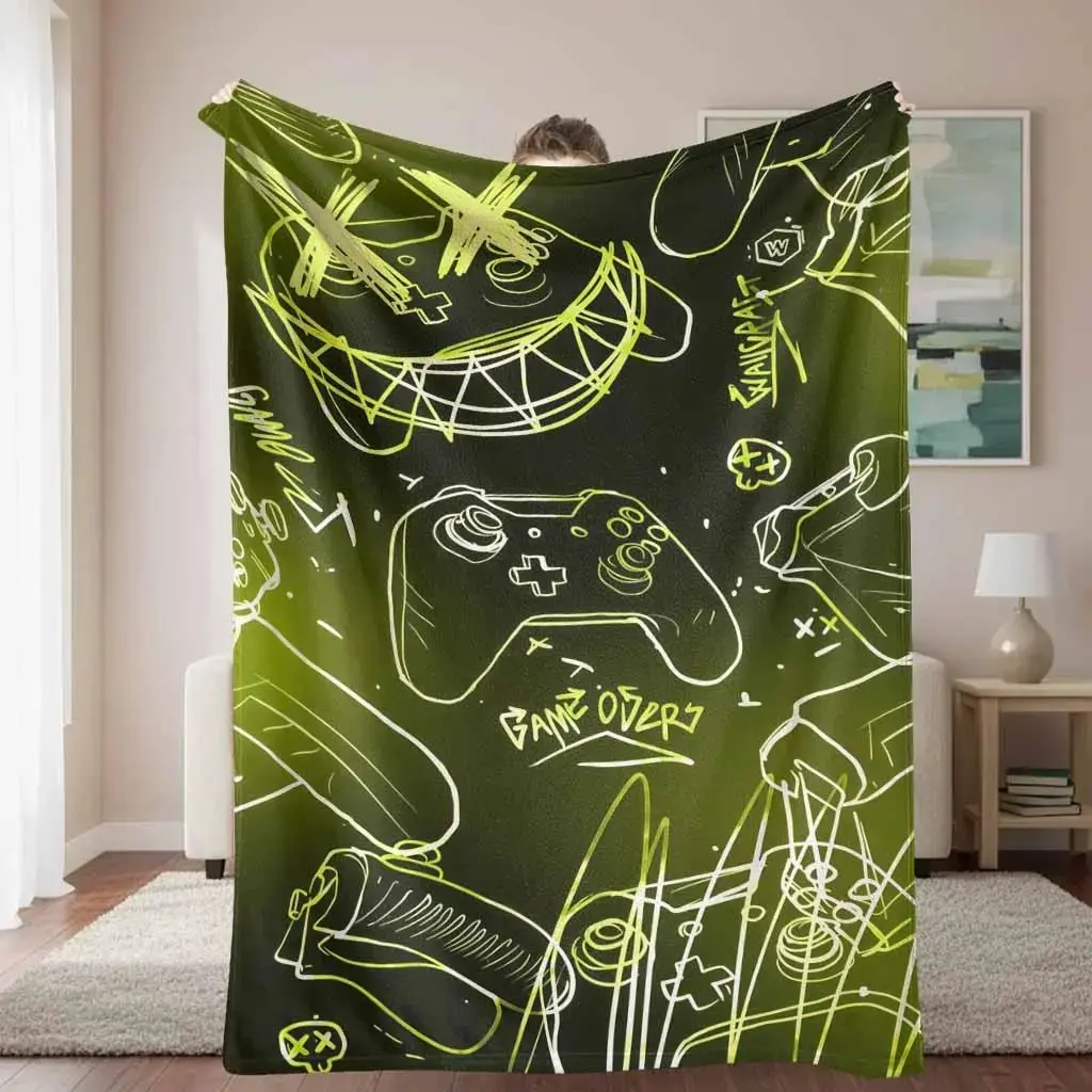 Gaming Zone Flannel Throw Blanket - Dual Controller Character Art Print, Ultra-Soft, Lightweight, Warm, Ideal for Video Game Room, Dorm, Perfect Gamer Gift (Blanket Throw for Character Art Enthusiasts), Throw Bl