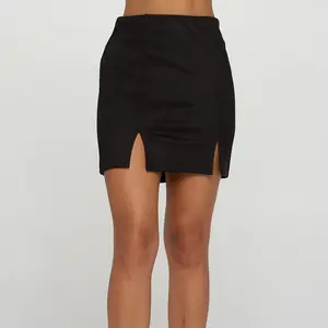 Faux Suede Miniskirt With Double Slits