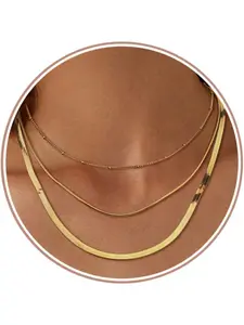 3 Pcs Golden Unisex Layered Golden Necklace Set, Fashion Accessory Necklace, Durable Stainless Steel Adjustable Chain Structure To Fit Most Neck Sizes Freely Choker Designs Delicate Timeless Bohemian Elements Stackable Necklaces Unique Aesthetic Appeal