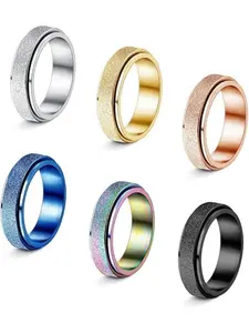 Modern 6 Pcs Colorful Assorted Spinner Ring Collection for Women Men Unisex Stainless Steel Jewelry with Diversified Fashionable Color Finishes Well-made Rotating Band Design Smooth Spinning Motion Refined Look Practical Relaxing Function