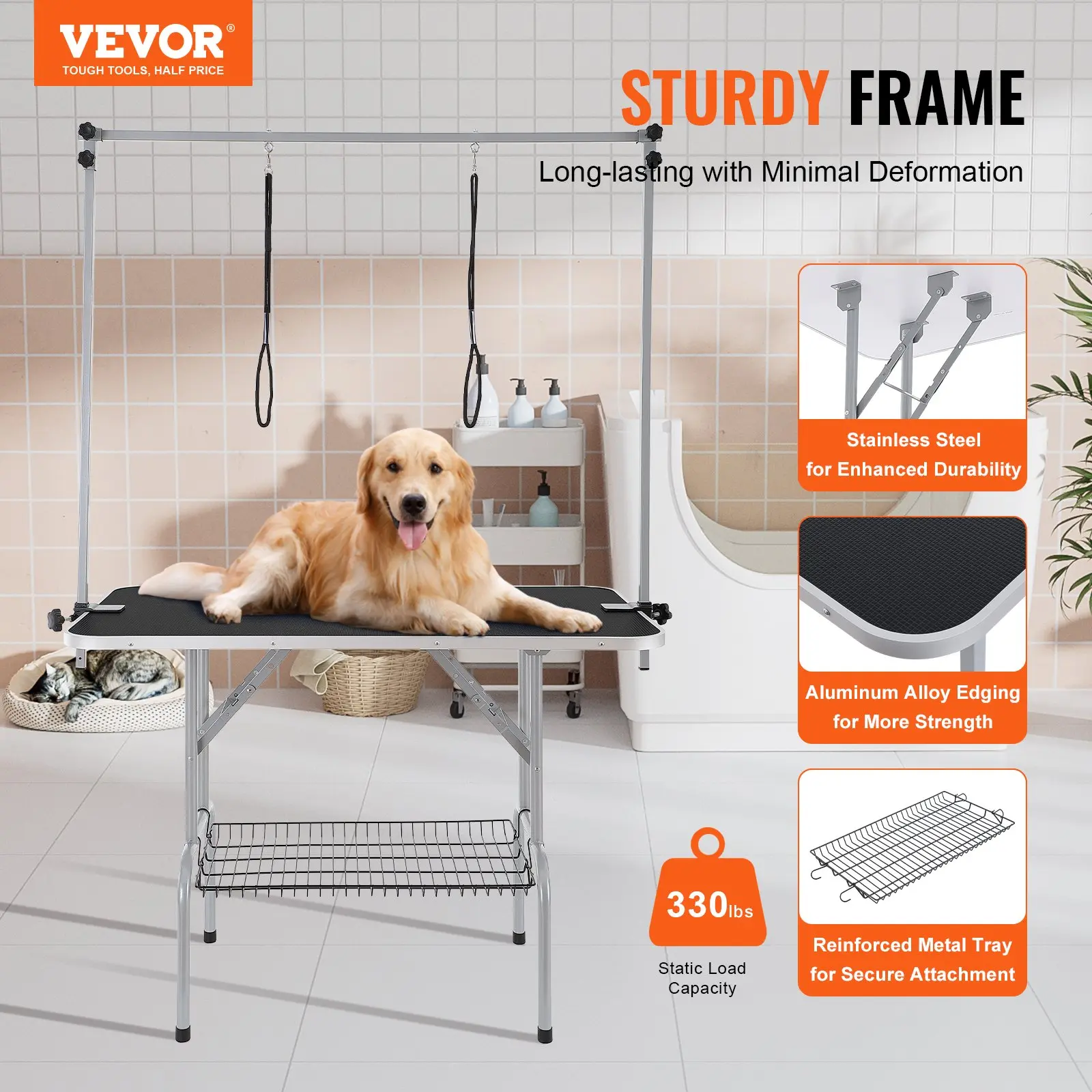 VEVOR Heavy Duty Q235A Steel Pet Grooming Table - Adjustable Arms, Secure Position Clamp, Stable Professional Dog Grooming Station, Stability