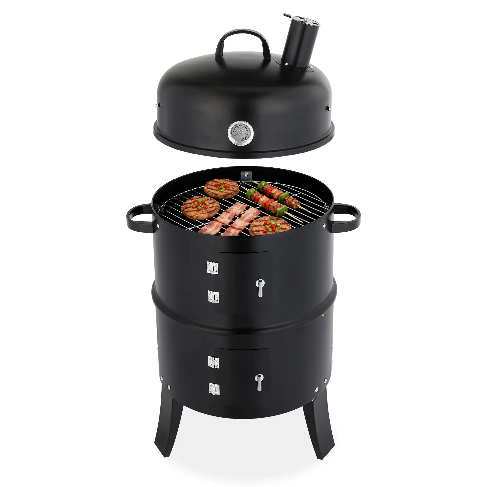 Vertical Cylinder Barbecue Smoker, Matte Black Powder-Coated Iron Cooker with Chimney Vent, Portable for Backyard & Camping, Outdoor Barbecue Smoker, Easy To Clean, Even Heat Distribution, 43×52×85 Cm, Compact, Barbecue Stove