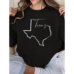 Texas Graphic Print Sweatshirt for Women - Long Sleeve Crew Neck Soft Cotton Blend Casual with Unique TX Design Perfect for Gifts & Holidays