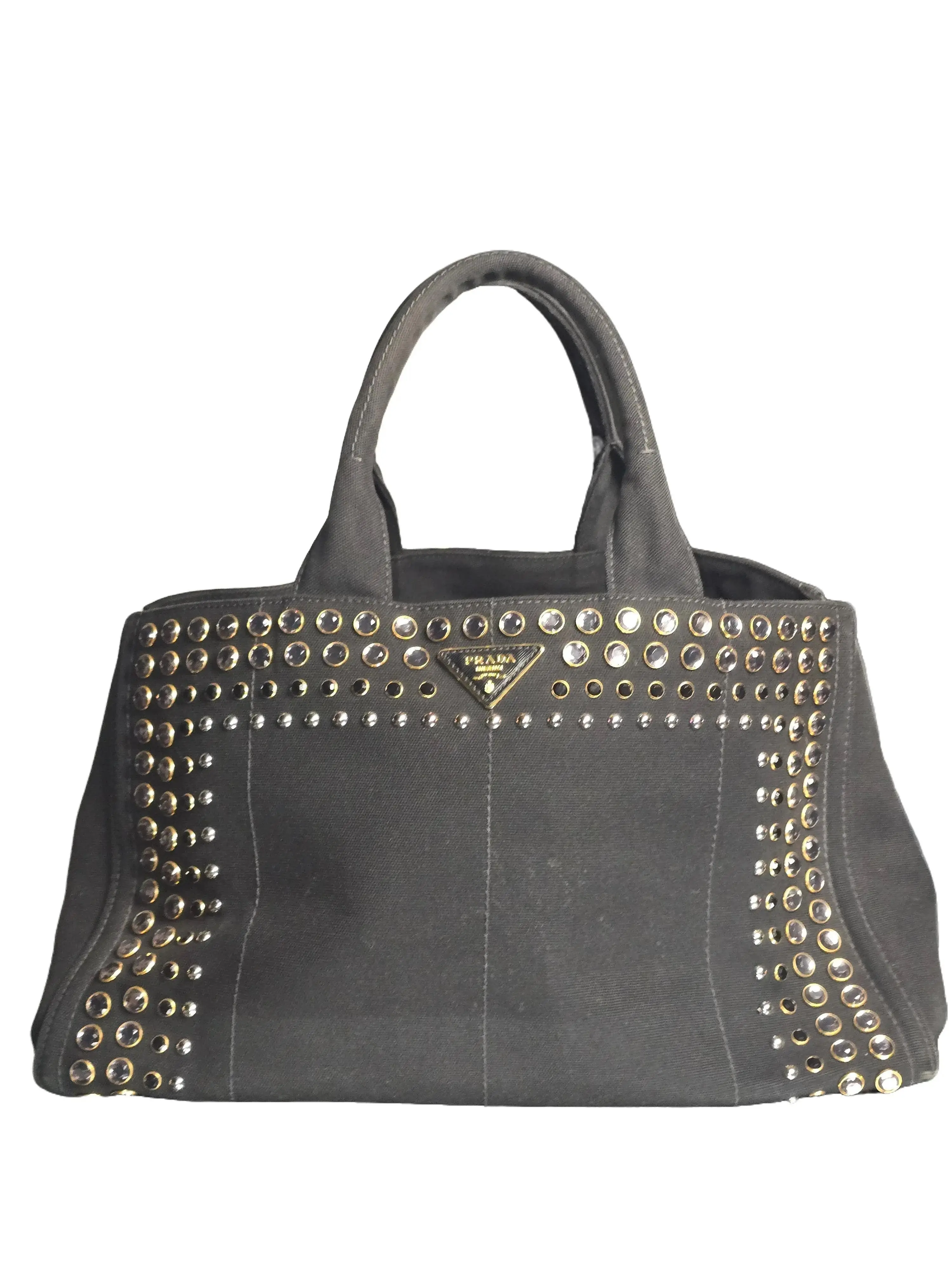 Pre-owned PRADA Italy Tote Bags Large Black Canapa