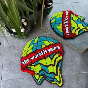 Fashion Trendy Earth Design Rug, Cartoon Irregular American Vintage Style Mat, Soft Comfortable Plush Foot Pad for Living Room Bedroom Decorative Area Rug