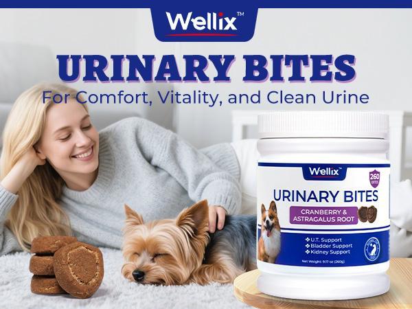 Wellix Dog Urinary Bites, 260-Count High Count Bulk Pack with Cranberry, D-Mannose & Fish Oil, Chicken Flavor