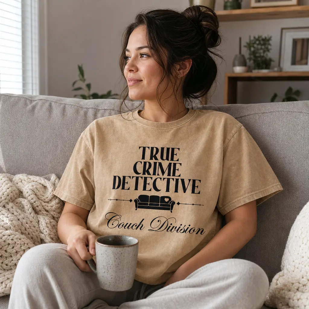 True Crime Shirt Women Funny Graphic Tee Couch Division Detective Humor Top
