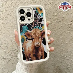 Artistic Highland Cow Floral Pattern Case for iPhone 17 Pro Max 16 15 14 13 12 11 XR XS Plus Air Slim Shockproof Anti Drop Protective Lightweight TPU Cover durable phone cover gift