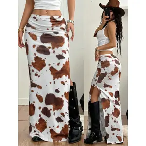 Women's cow pattern slit high waist slim knit tight skirt, sexy half skirt, fashionable and comfortable, very suitable for gatherings and daily wear,RAIMENTRY
