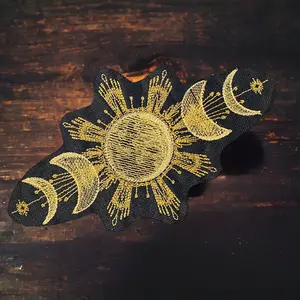 Shimmering Golden Moon Phases Embroidered Patch