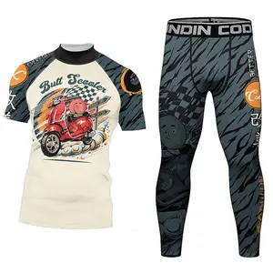 Hign NeckCompression MMA T Shirt+Pants Muay Thai Shorts Men jiu jitsu BJJ Rashguard Fitness Tracksuit Boxing Jerseys Sport Suit