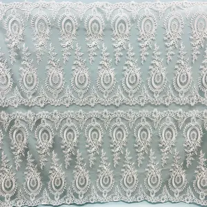 Corded Bridal Lace Fabric - Embroidered on 100% Polyester Net Mesh for Bridal Gowns, Wedding Gowns, Cocktail Dresses, Evening Dresses, Dance Costumes - Lace USA 97055W