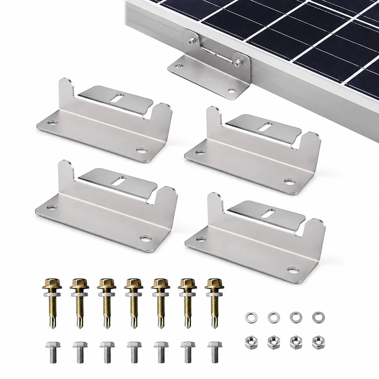Z Bracket Solar Panel Mounts, Heavy-Duty Anodized Aluminum 4-Piece Kit for 150W Panels, All-Weather Corrosion-Resistant for RV, Boat, and Off-Grid Roof Installation, 150W Solar Panels