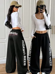 American Design Letter Print Drawstring Casual Pants, Men's and Women's Loose Fit Sweatpants, Fall Gothic American Style