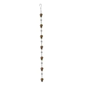 Pine Cone Shaped Rain Chain, Ancient Graffiti Pine Cone Decorative Hanging Chain, Metal Iron Bells